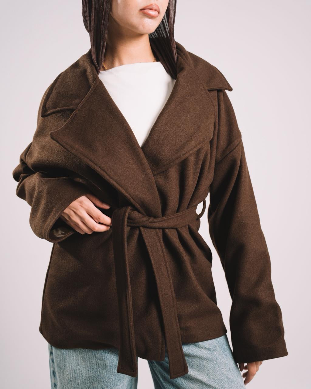 THE BROWN SOFT BELT COAT