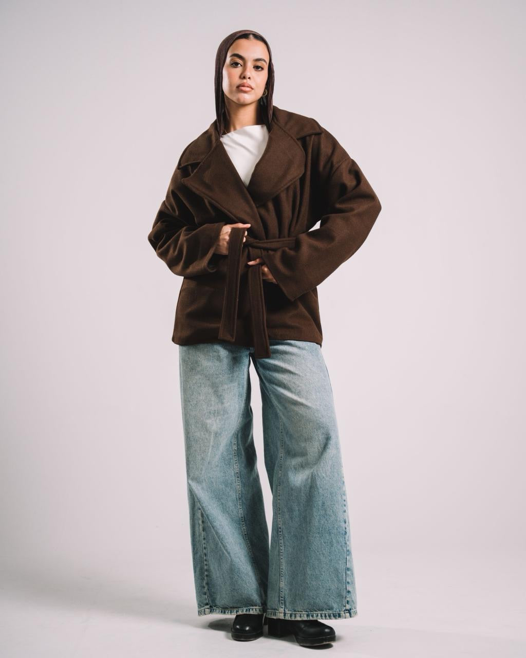 THE BROWN SOFT BELT COAT