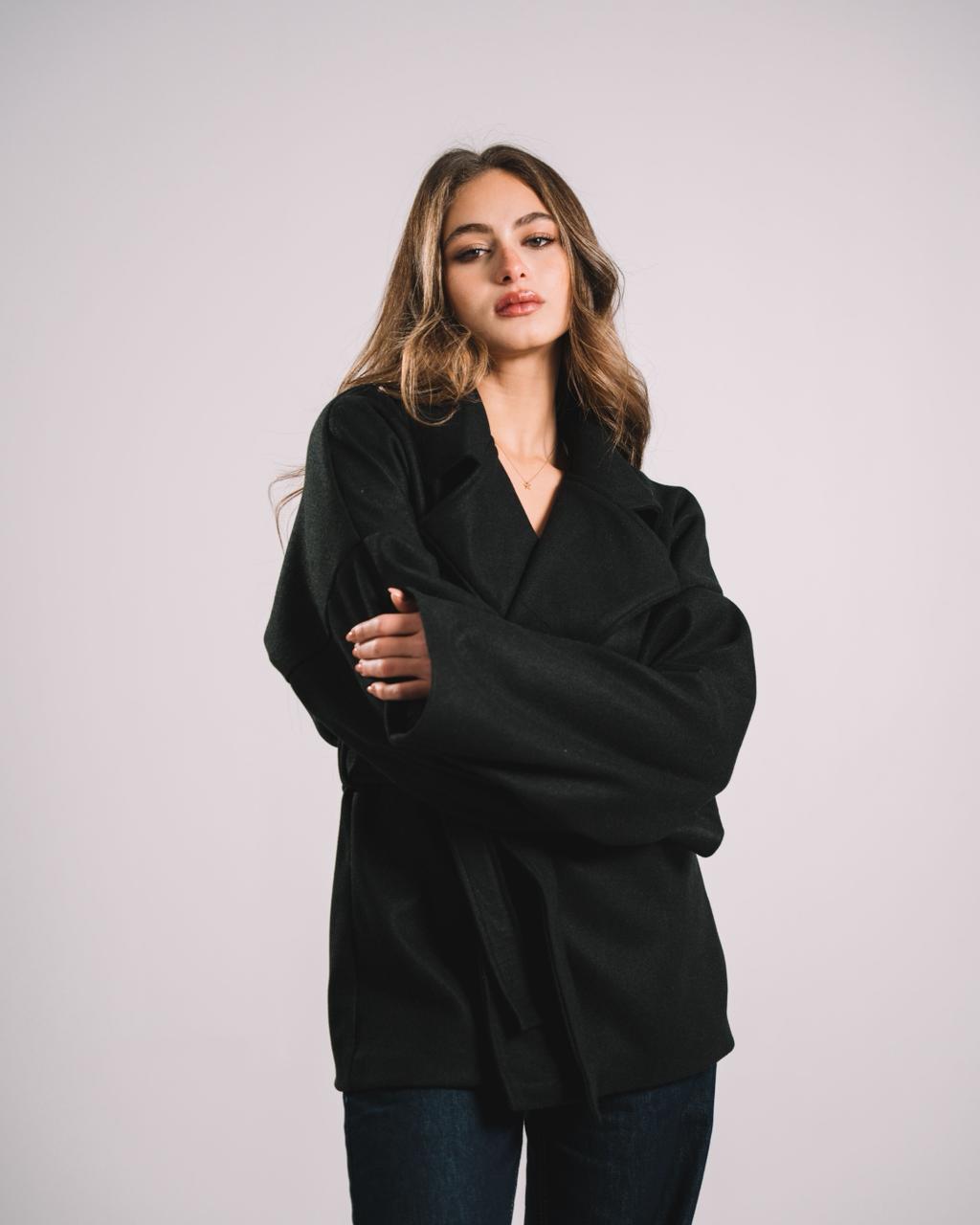 THE BLACK SOFT BELT COAT