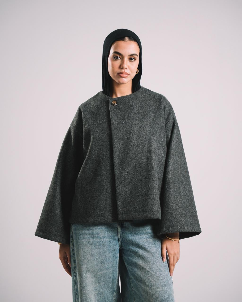 DARK GREY SCARF COAT